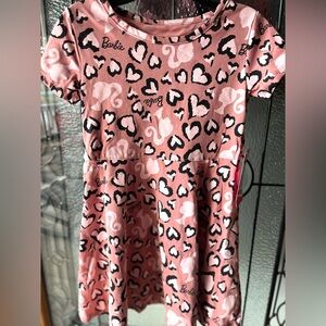 Girl’s Barbie Print Mauve Pullover Short Sleeve Cotton Blend Dress NWT